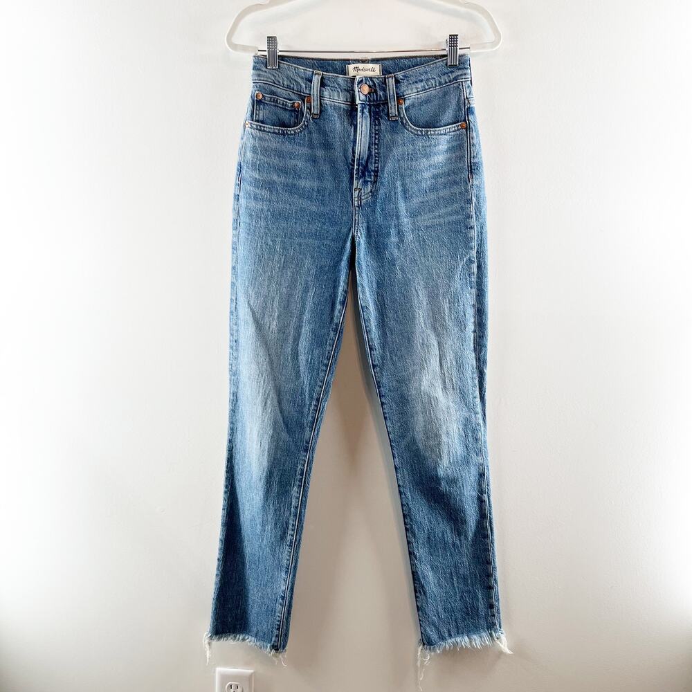 Madewell High Rise Perfect Vintage Straight Raw Hem Jeans Blue 26 Tall